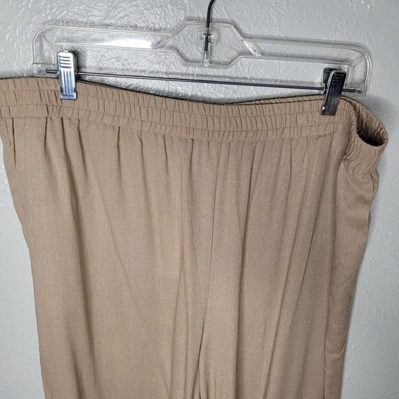 NWT Eloquii womens sz 16 Linen Wide Leg Pants slacks pull on tan brown cropped - Picture 2 of 8